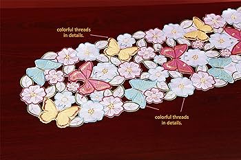 【点もの】蝶と花の刺繍テーブルランナー Amazon｜GRANDDECO 花の刺繍テーブルランナー 13インチx68インチ